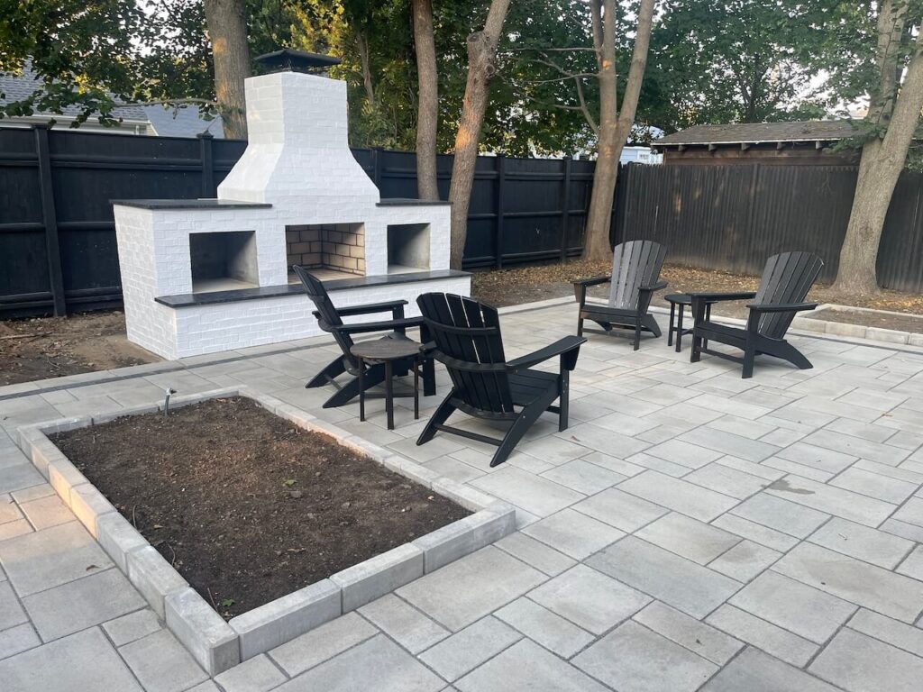 patio with fireplace